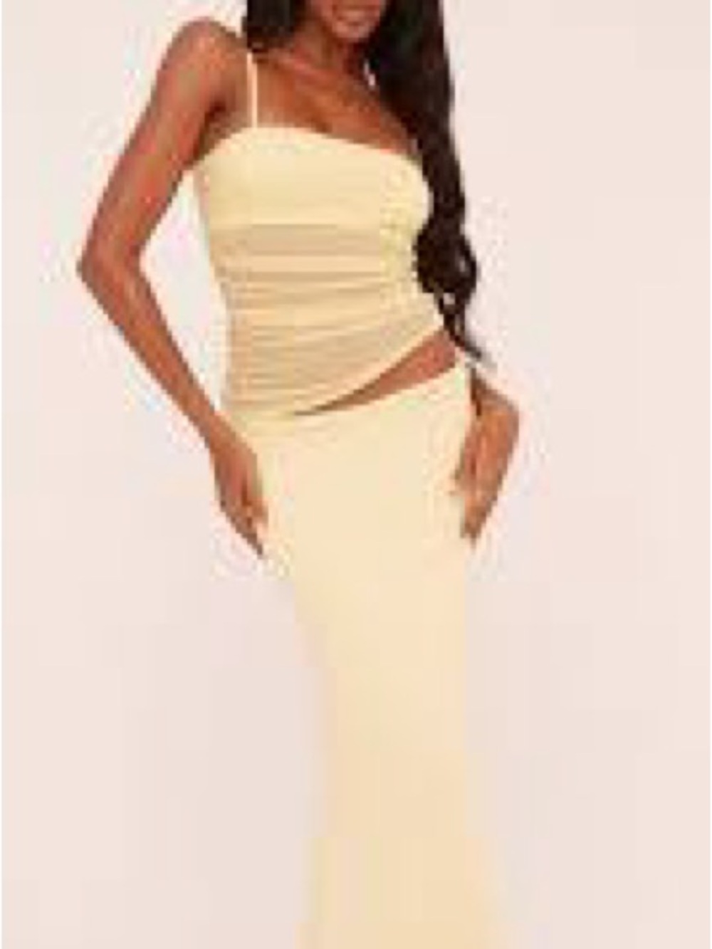 Commense Strapless Pale Yellow Ruched Top - Picture 3 of 7